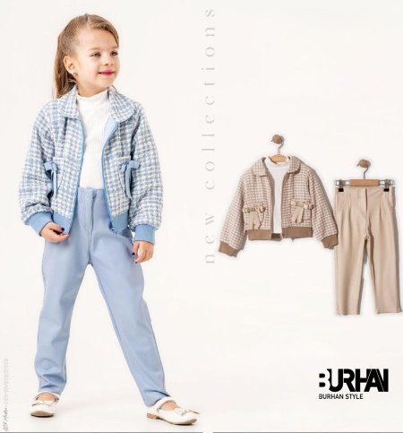 طقم بناتي شتوي 3 قطع / چولف  وجكيت مع بنطلون جلد مبطن