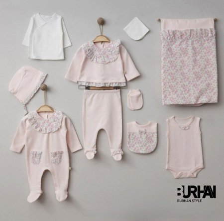 طقم مستشفى قطن بناتي أبيض مورد