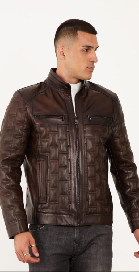 جاكيت جلد طبيعي رجالي مكفول سنة